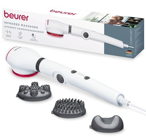 Beurer MG 44 2-in-1 Massagegerät mit zuschaltbarem Infrarotlicht, wohltuende Vibrationsmassage, 3-stufig verstellbarer Griff, inkl. 3 Massageaufsätze, 2 Intensitätsstufen, für Nacken, Rücken, Schulter