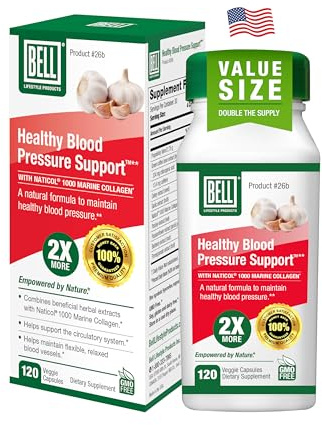 Bell Healthy Blood Pressure Support Unique Blend - Natural Blend of Green Coffee Bean Extract, Garlic & Celery Seed Extract Supplements with Naticol 1000 Marine Collagen - 120 Capsules, Vegan, Non-GMO