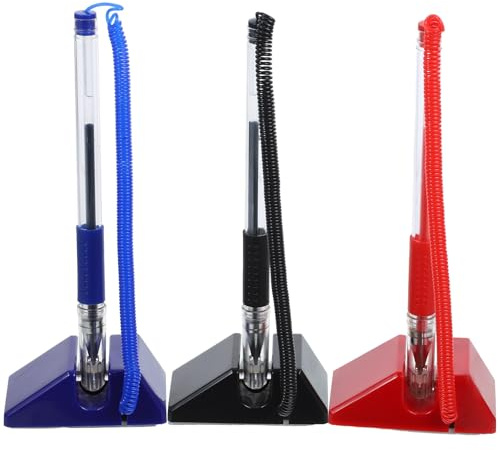 SECFOU Bolígrafo con Soporte y Cuerda para Escritorio Antirrobo de Tinta de Gel Paquete de 3 Unidades, Estable y Cómodo para Oficina y Banco
