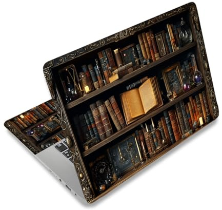 PLIGREAT - Adhesivo decorativo para estantería de portátil de 15 pulgadas, calcomanía vintage para portátil de 12 a 15 pulgadas, universal, impermeable, desmontable, protector de arte para portátil