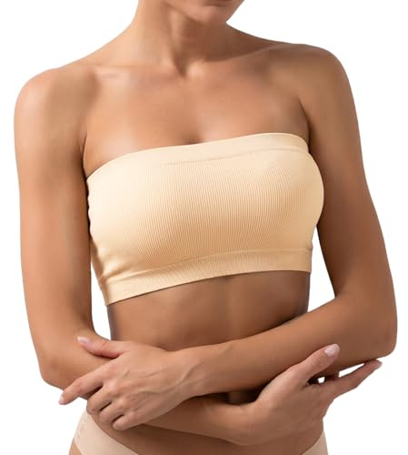 HEDYX Strapless Bra for Women Seamless Wireless Bandeau Bra Style Steady Yet Restrained, Showcasing a Charming Back Design M, Nude