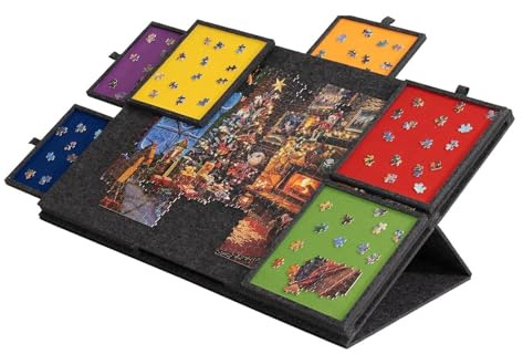 Planche de Puzzle Inclinable 2 en 1 - Support et Housse, Plateau en Feutre Léger avec 6 Tiroirs pour Adultes et Enfants Table Portable Jusqu'à 1000 Pièces (Gris foncé coloré)