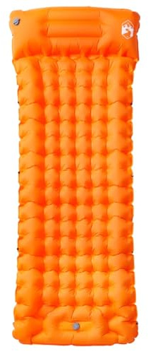 GPUTYGHN Matelas auto-gonflant Orange 10,5 cm | Nylon 40D avec revêtement TPU, pompe à pied, coussin intégré, extensible pour matelas double
