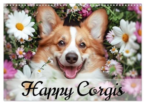 Happy Corgis (Wandkalender 2025 DIN A3 quer), CALVENDO Monatskalender