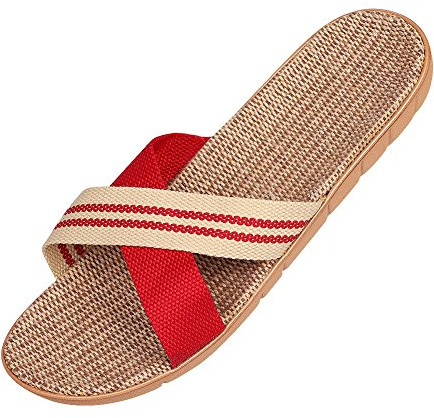 QCHOMEE Unisexe Sandales Plates Couples Antidéparant Tongs d'Intérieur Maison Bureau en Lin Mules Sabots Slippers Eté Léger Chaussons Pantoufles Plage Piscine Chaussures Ouverts Confort,39/40 EU,Rouge