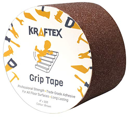 Kraftex Grip Tape [4 x 30ft, Brown] Anti Slip Tape for Stair Runners, Wooden Steps, Stair Nosing, Indoor Stairs, Outdoor Stair Treads, Skateboard