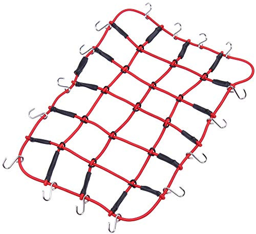 HobbyPark RC Crawler Elastic Luggage Net with Hook for 1/10 Scale RC Vehicles Truck Car Axial SCX10 D90 Traxxas TRX4 Roof Rack (Red)