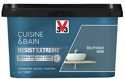 V33 Peinture multi-supports monocouche Cuisine & Bain Resist'Extrême® Satin, Bleu Profond, 2L