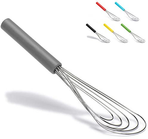 Flat Whisk Silicone Handle Non Slip 10 - 5 Wires Whisk with 10 Heads for Kitchen Cooking by Jell-Cell (Grey)