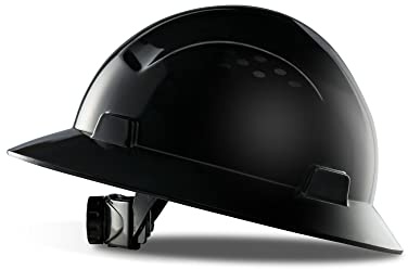LANON Black Full Brim Hard Hat, OSHA Construction Work Approved, HDPE Safety Helmet with 4 Point Adjustable Ratchet Suspension, Class E, G & C