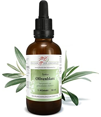 Olivenblatt Tinktur 50ml | Oleum europea L. Tropfen (1:4 Extrakt) | Premium Qualität aus Österreich | Veganes Nahrungsergänzungsmittel | Olivenbaumblatt, Olive Leaf, Zaytoon, Feuille d'olivier