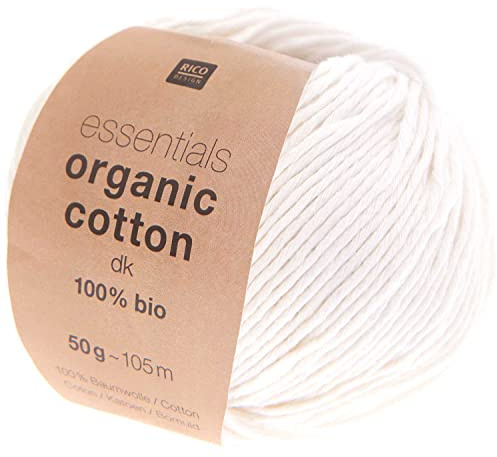 Rico Design Essentials Organic Cotton DK Farbe 01, Bio Baumwolle Baumwollgarn zum Stricken oder Häkeln