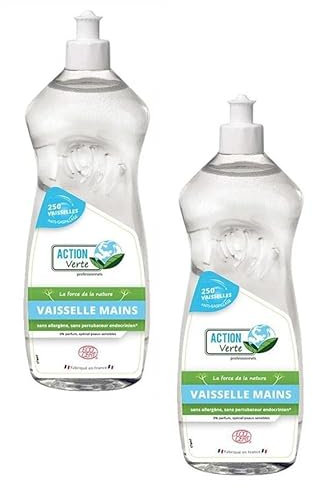 ACTION VERTE Lot de 2 Flacons 1L liquide vaisselle main ECOCERT