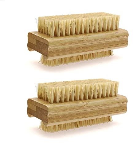 JZK 2x Cepillos de bambú de cerdas duras para limpiar uñas, doble cara cepillos de limpieza uñas, cepillo de uñas de madera para quitar el polvo de uñas, cepillo pequeño de fibra de sisal