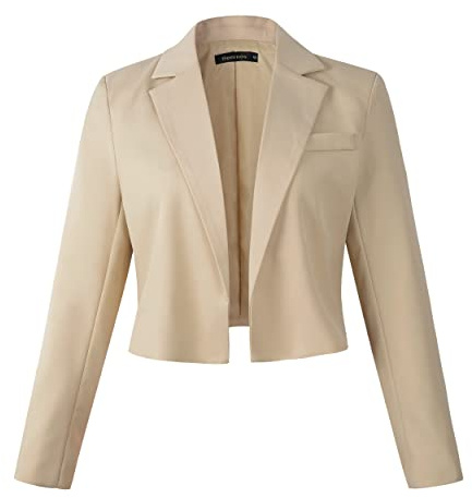 Beninos Womens Long Sleeve Open Front Cropped Blazer Jacket (806 Khaki, M)