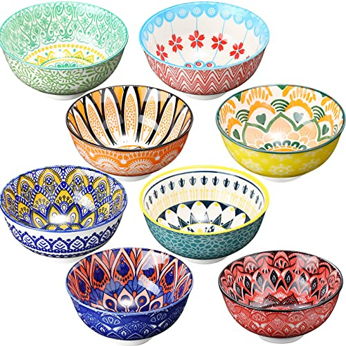 Set di 8 Ciotole in Ceramica Colorata Scodella per Cereali da 10 Once Ciotole in Porcellana da Cucina 4,75'' per Ramen Riso Dessert Snack Insalata Gelato Pasta Microonde Lavastoviglie (Vintage)