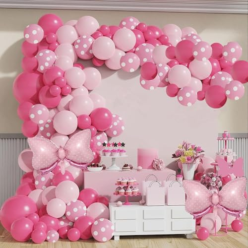 Minnie Mouse Geburtstagsdeko Luftballons Rosa, Rosen Polka Luftballons Pastell Girlande Konfetti für Minnie Mouse hochzeit Geburtstags Party Set