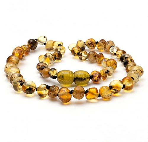 Amber Seven Collar de ámbar báltico verde, tres tamaños 32, 38, 45 cm, cuentas de ámbar de 5 mm, collar de perlas de ámbar verde natural, 38 cm, Gema, Ámbar