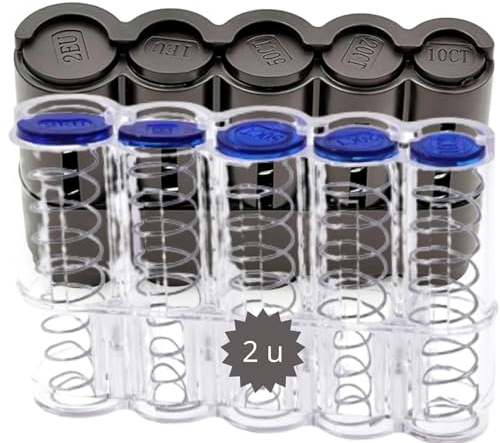 Münzhalter mit 5 Münzen, 1 schwarz und 1 transparent, geeignet für Kellner, Taxis, Straßenhändler, Lieferanten. (2 portamonedas con clasificador)