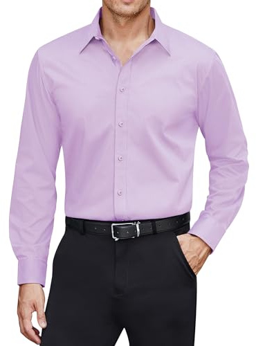 J.VER Mens Casual Shirts Long Sleeve Stain Shield Stretch Non Iron Formal Business Smart Fashion Holiday Party Dating Dress Shirt Light Purple L