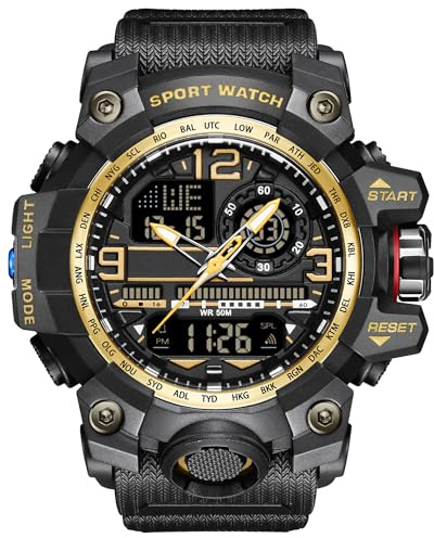 findtime Men's Military Watch Sports Waterproof Watches Tactical Army Outdoor Wrist Watch Digital Analogue Wristwatch with LED Luminous Alarm Stopwatch Timer Day Date