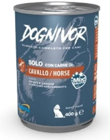Dognivor Cibo Alimento Umido Con Solo Cavallo, Patate E Carote Per Cane Cani Dog. 6 LATTINE DA 400g CADAUNO