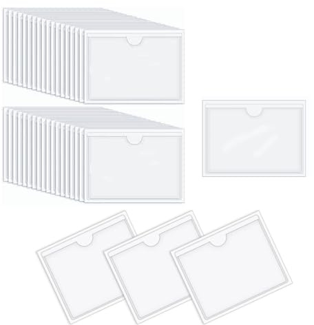 Lot de 40 porte-cartes et poches autocollantes, étiquettes et documents autocollants pour stocker et protéger les cartes d'index et dossiers