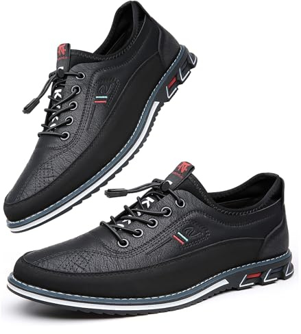 Asifn Hombres Zapatos de Cómodos Cuero Oxford de Negocios con Cordones británicos Casuales para Zapatos de Oficina de conducción clásicos Transpirables Negro 50 EU