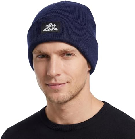 TOP-EX Bonnet d'hiver pour course à pied et golf, pour grandes têtes, respirant, Bleu marine polaire, XL-XXL