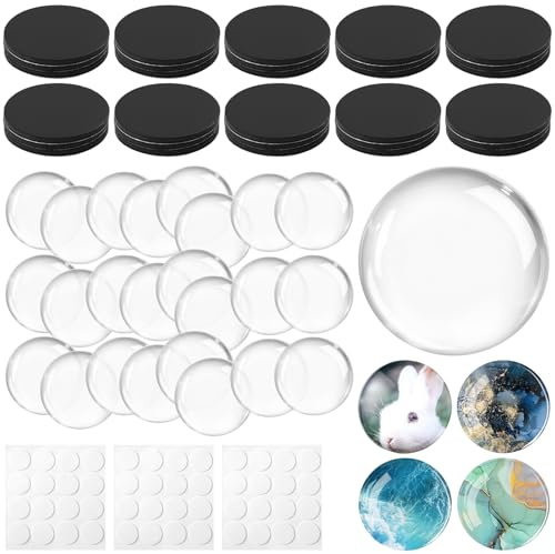 Aertiavty 72 Pcs Fridge Magnets Making Kit, 1.2 Inch Glass Magnets for Refrigerator, Locker, Whiteboard, Office, Kitchen, Decorative Magnet (36 Round Magnet+36 Glass+Clear Adhesive Dots)