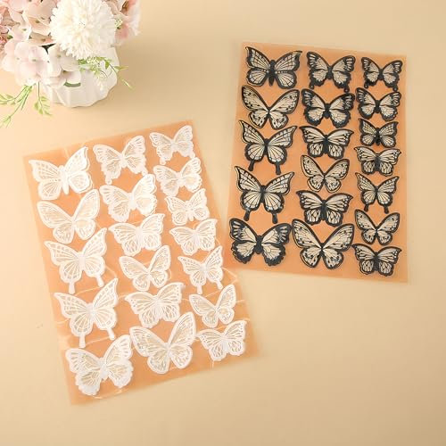 Monsully 36Pcs Butterfly Stickers 3D, 3D Black and White Crystal Butterfly Wall Stickers, Butterfly Wall Decals, Wall Decor DIY Paper Butterfly Combination für Raumdekoration Party Dekoration