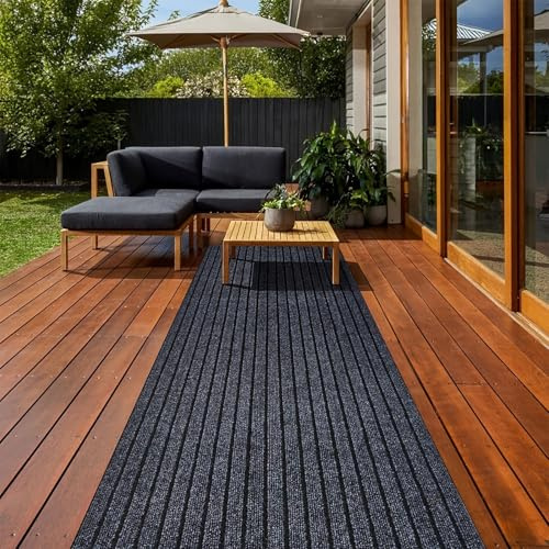 Wlian Outdoor Rug - Waterproof Patio Mat, Non-Slip Plastic Straw Carpet for Garden, Deck, Camping - UV Resistant Indoor/Outdoor Rug for Beach, Picnic, Backyard (Grey, 60x180 cm)