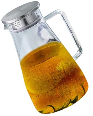 Sosoport Jarra Resistente de Vidrio Té Inoxidable de de Acero de 1,8l Tapa Apta al Calor y Diseño Transparente y Elegante para Bebidas Frías y Calientes para Uso Diario
