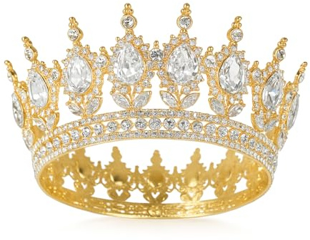 KAIYAYA Couronne Ronde Dorée,Diadème Femme,Couronne Baroque en Cristal,Reine Diadème Accessoires,D'Anniversaire pour Cheveux pour Carnaval Mariage Anniversaire Fête Les Vacances