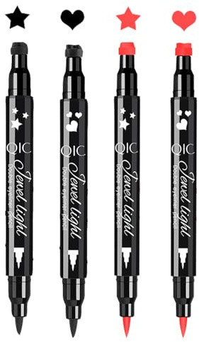 Eyeliner Stempel, Doppelseitiger flüssiger Eyeliner-Stift mit Augen Makeup Stempel, wasserfest, doppelseitig langanhaltend, Tattoo Makeup Werkzeug, rot-schwarz (4 PCS)