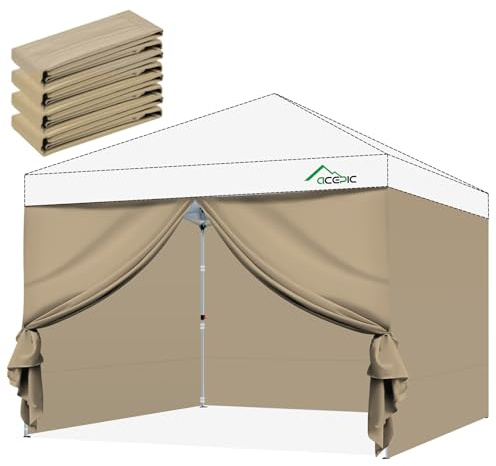 Acepic Pack de 4 Paredes Laterales para Carpa 3x3m, Paneles Laterales Impermeables de Tela Oxford 210D para Cenador Plegable, Protección Solar y Privacidad para Jardín, Camping y Eventos, Caqui