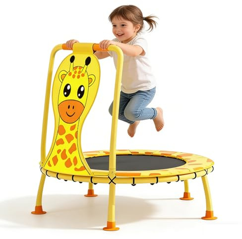 Mini Trampolino da rimbalzo per Bambini Giraffa da 40 Pollici con Maniglia in Schiuma e Copertura Imbottita di Sicurezza Capacità di 440 libbre Trampolino per Bambini da Interno ed Esterno per 3-6Anni
