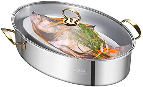 Pentola per pesce a vapore, 8Qt in acciaio inox con griglia e padella in ceramica per cuocere a vapore e bollire