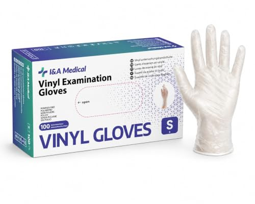 I&A Medical Guantes de Vinilo para Examen, CX 100 Unidades/Carton 1000 ud (TALLAS S)