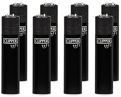 Pack de Clipper 8 Mecheros Encendedores Liso Soft Touch All Black Negro CP11RH Y 1 Llavero Hibron