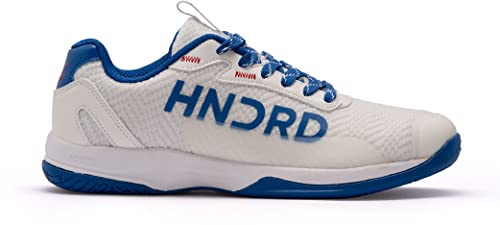 HUNDRED Xoom Pro, scarpe da badminton professionali antitraccia da uomo | Materiale: ecopelle | Adatto per tennis indoor, squash, ping pong, basket e padel (Bianco/Blu, EU 41, UK 7, US 8)
