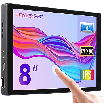 Waveshare 8inch Capacitive Touch Display, Wide Color Gamut,1280×800,Optical Bonding Toughened Glass Panel, HDMI/Type-C Display Interface,with Audio,Computer Dual Screen for Collaborative Processing