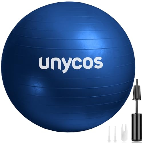 unycos - Gymnastikball 55/65/75 cm Sitzball Trainingsball für Yoga, Fitness, Medizinball, Balance Ball, Core Training Strength, Pilates-Ball | Inkl. Pumpe, BPA-Frei, Anti-Burst (#02 Dunkelblau, 55 cm)