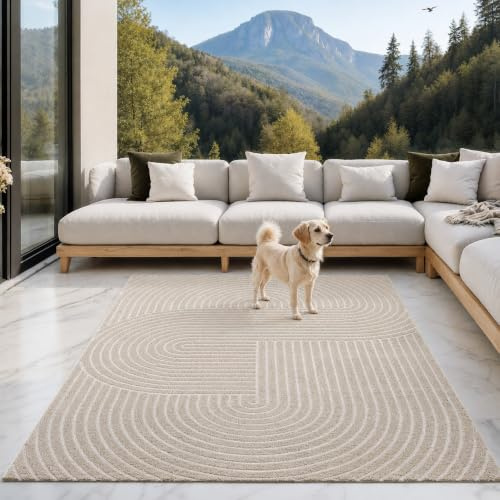 the carpet Santo Plus Outdoor Teppich – Beige, 120 x 160 cm – Wetterfest & Pflegeleicht, Balkon Teppich, Terrasse & Garten, Flachgewebe Indoor & Outdoor, Modern für Wohnzimmer & Schlafzimmer
