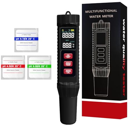 Mesen 7-in-1 PH Messgerät für Hydrokulturwasser, Digitaler pH Tester für Wasser, 0-14 pH Measurement Range, TDS/EC/Salinity/Temp/ORP/S.G/PH Pen Tester Drinking Water, with LCD Display TDS Water Tester