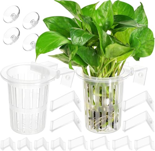 2025 New Upgraded Large Aquarium Plant Holder with 1.57-inch Extension Hooks and Suction Cups for Fish Tank Aquaponic Plant Cultivation and Aquascape Accessories Decorations (2 PCS) Transparent