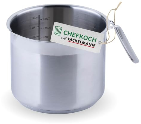 FACKELMANN Chefkoch trifft Milchtopf aus Edelstahl 18/8 - ø14 cm, Aluminium-Kern, für alle Herdarten inkl. Induktion – spülmaschinengeeignet