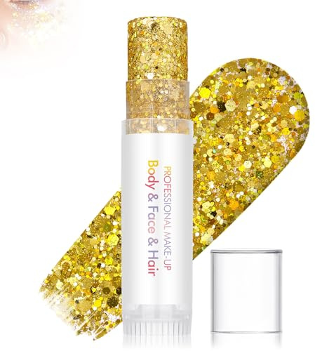 Festival Gold Glitter Stick for Face Body and Hair – Easy Application Twist-Up Design, Long Lasting Sparkle Highlighter for Women – Festival Party Rave Birthday Halloween Christmas Makeup
