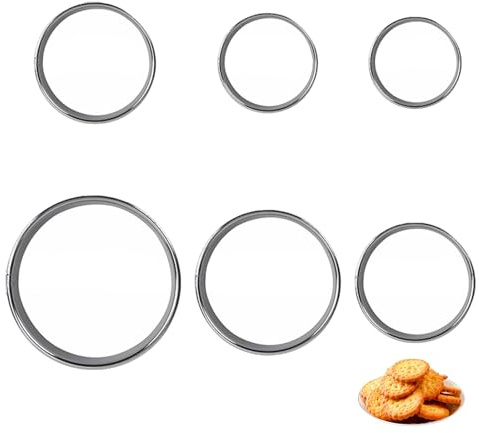 6Pcs Pastry Cutter Set, Round Stainless Steel Cookie Cutters Circle Scone Biscuit Cutter Metal Baking Mold Multiple Sizes for Baking DIY Cake Scones Donut Muffins Pies Fondant Mousse Desserts