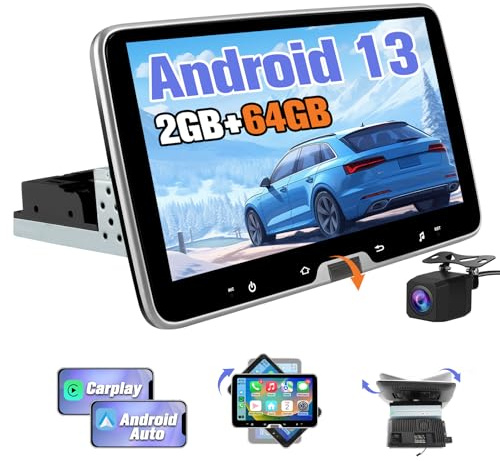 AWESAFE Android 13.0 [2GB+64GB] Radio Coche 1 DIN Universal con Pantalla Táctil Inclinable y Giratoria de 10.1 Pulgadas, Autoradio Admite CarPlay/Android Auto/MirrorLink/WiFi/GPS/Bluetooth/RDS/USB/FM